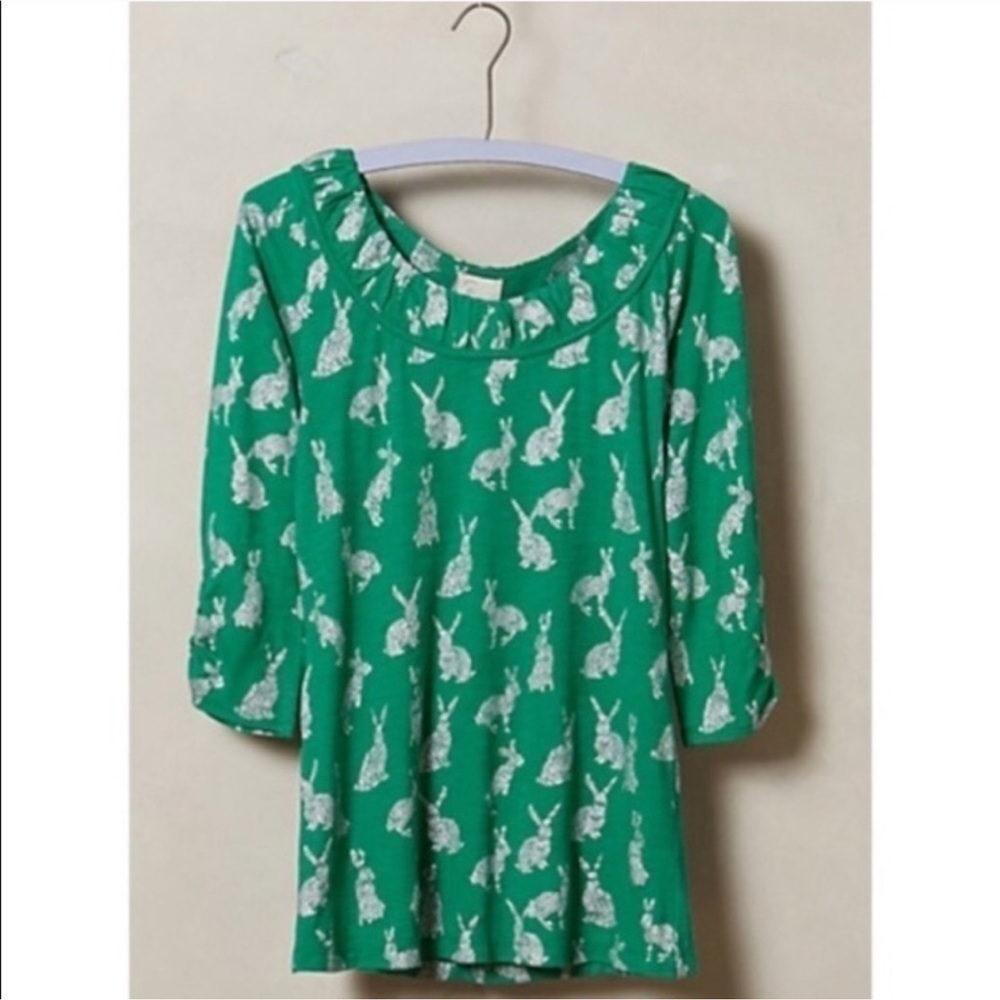 Postmark Anthropologie Green Bunnies Top size Small